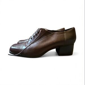 Enzo Angiolini Brown Leather Shoes SZ 8 Lace Up Block Heel Dark Academia 90’s